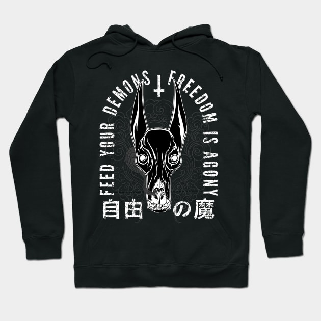 Freedom Is Agony, black 2 back Hoodie by Krobilad